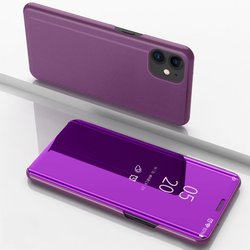Plated Mirror Horizontal Flip Leather Case With Holder For Iphone 12 Mini Purple