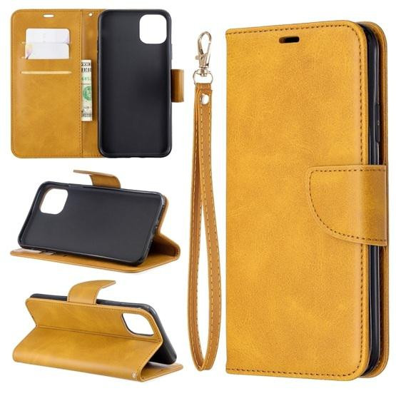 Retro Lambskin Texture Pure Color Horizontal Flip Pu Leather Case For Iphone 11 Pro Max Yellow