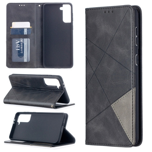 Etoren Com Rhombus Texture Horizontal Flip Magnetic Leather Case With Holder Card Slots For Samsung Galaxy S21 Plus Black