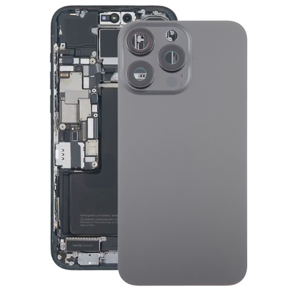 Glass Battery Back Cover with Camera Lens Cover for iPhone 15 Pro Max (Black)