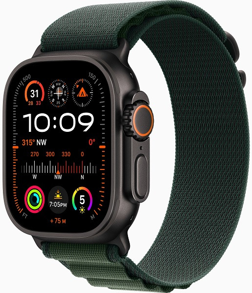 Apple Watch Ultra 2 GPS + Cellular 49mm Black Titanium Case with Medium Dark Green Alpine Loop