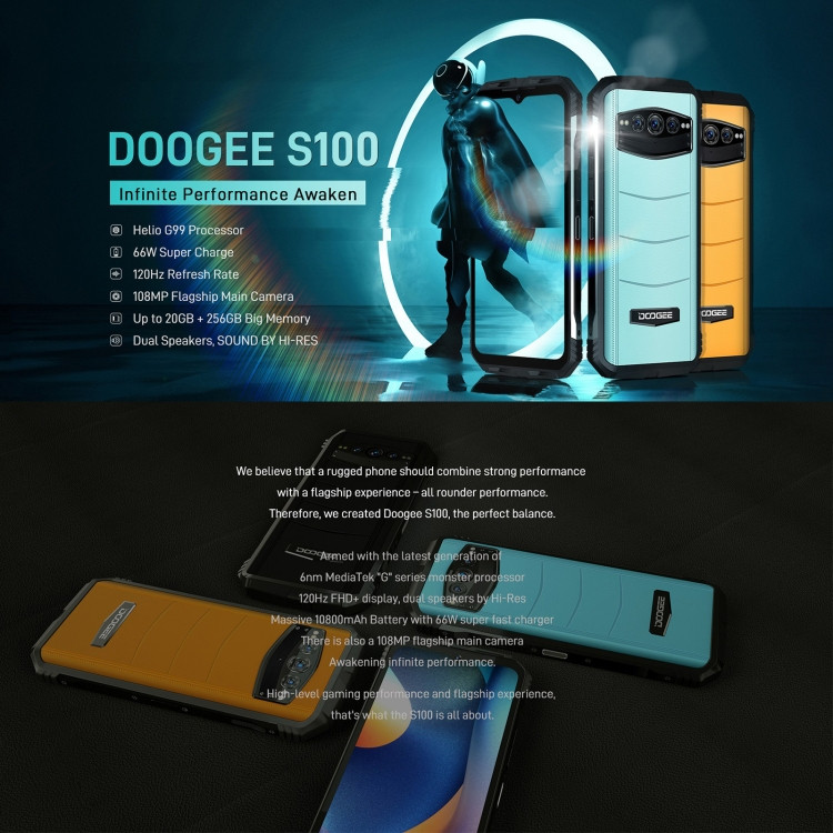 DOOGEE S100 Rugged Phone Night Vision Camera, 20GB+256GB SIM-Free
