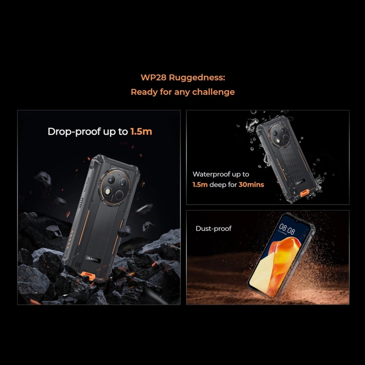 Oukitel WP28 Rugged Smartphones 6.52Inch Octa Core 8GB+256GB Android 13  Mobile Phone 10600mAh Battery 48MP Camera Cellphone NFC Orange 